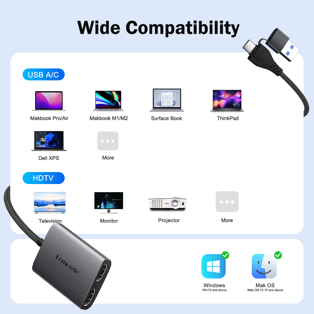 Lemorele Dual HDMI Adapter 4K  - огляд і ціна Hdmi Adapter Tablet