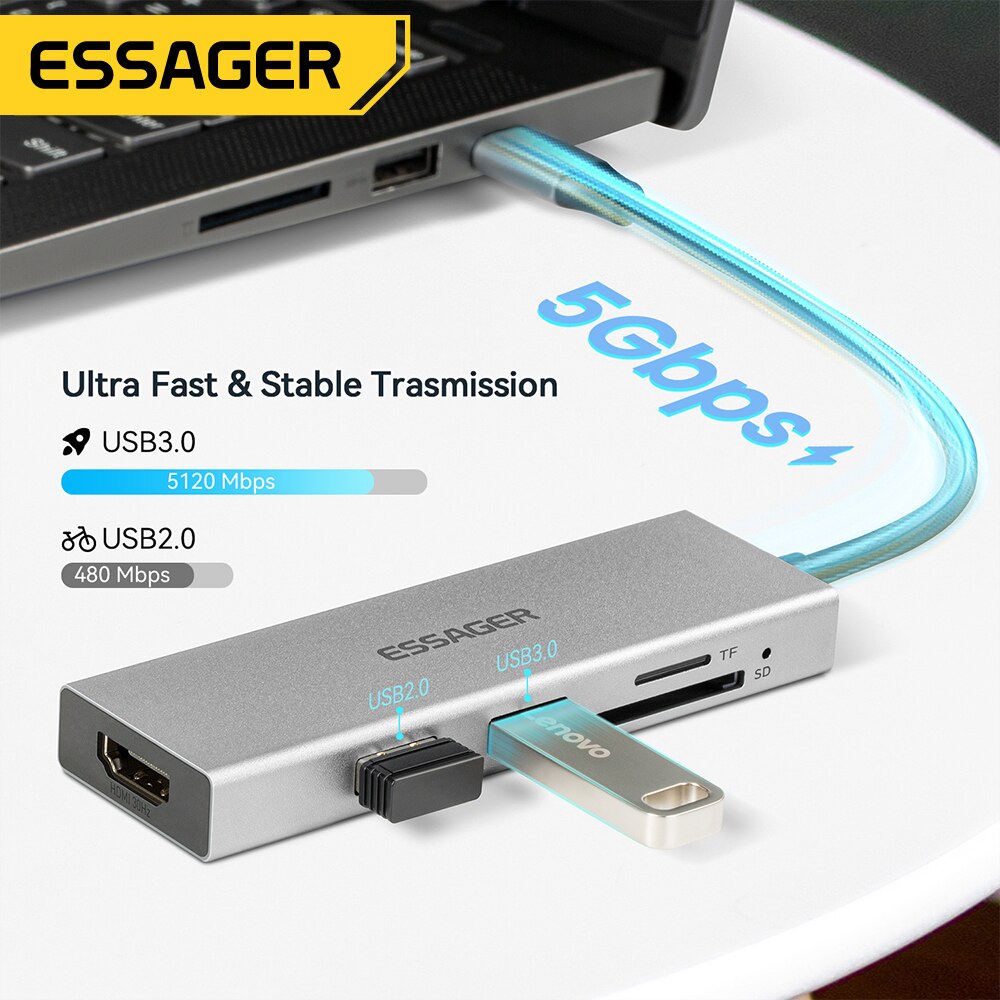 Essager 5 in 1 USB C HUB HDMI- - огляд і ціна Hdmi Adapter Tablet